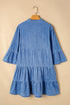 Chambray Denim Ruffled Tiered Split V Neck Mini Dress
