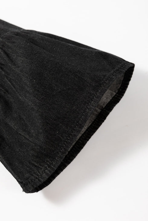 Chambray Ruffled 3/4 Sleeve Tiered Split V Neck Mini Dress