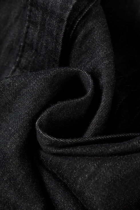 Chambray Ruffled 3/4 Sleeve Tiered Split V Neck Mini Dress