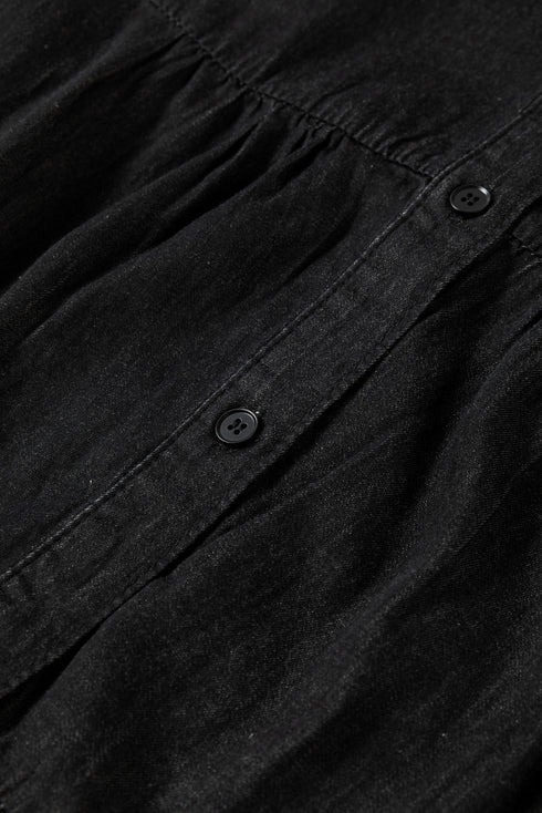 Chambray Ruffled 3/4 Sleeve Tiered Split V Neck Mini Dress