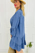 Chambray Ruffled 3/4 Sleeve Tiered Split V Neck Mini Dress
