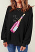 Champagne Bottle Graphic Oversized Pullover Sweatshirt