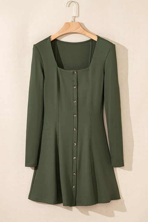 Charleston Charm Rib Knit Square Neck Dress