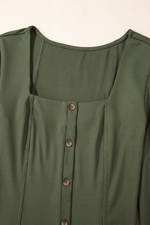 Charleston Charm Rib Knit Square Neck Dress