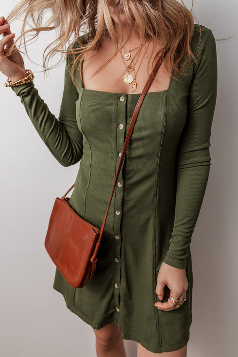 Charleston Charm Rib Knit Square Neck Dress
