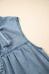 Charming Bow Tie Neck Sleeveless Ruffled Hem Chambray Mini Dress