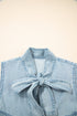 Charming Bow Tie Neck Sleeveless Ruffled Hem Chambray Mini Dress