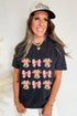 Charming Country Cow And Bow Grid Print Graphic Tee
