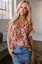 Charming Floral Print Crew Neck Short Sleeve Shift Blouse
