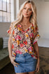 Charming Floral Print Crew Neck Short Sleeve Shift Blouse