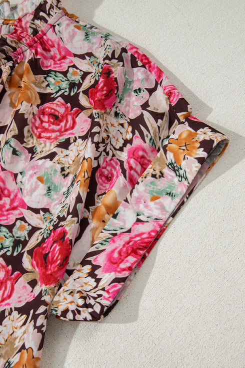 Charming Floral Print Crew Neck Short Sleeve Shift Blouse