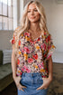 Charming Floral Print Crew Neck Short Sleeve Shift Blouse