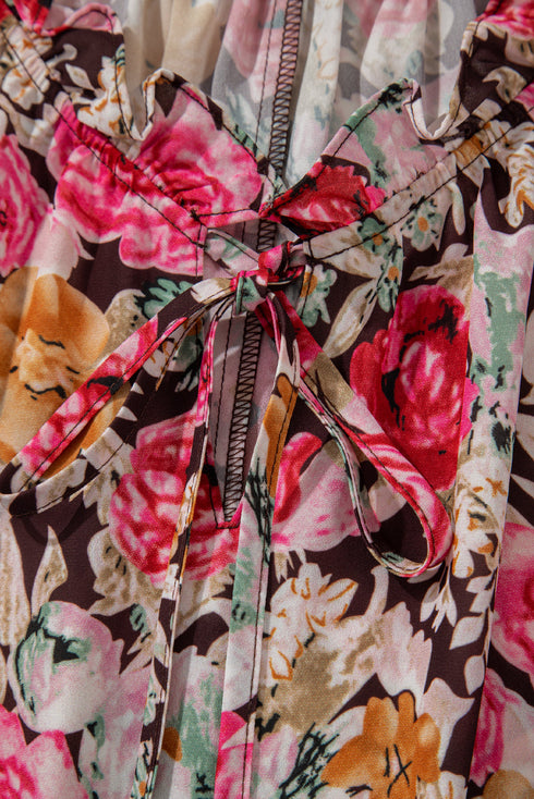 Charming Floral Print Crew Neck Short Sleeve Shift Blouse
