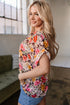 Charming Floral Print Crew Neck Short Sleeve Shift Blouse