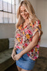 Charming Floral Print Crew Neck Short Sleeve Shift Blouse