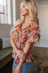 Charming Floral Print Crew Neck Short Sleeve Shift Blouse