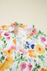 Charming Floral Print Ruffled Sleeve Boxy V Neck Blouse Top