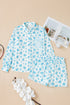 Charming Floral Stripe Patchwork Collared Top And Shorts Pajama Set
