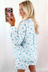Charming Floral Stripe Patchwork Collared Top And Shorts Pajama Set