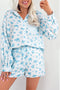 Charming Floral Stripe Patchwork Collared Top And Shorts Pajama Set