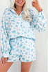 Charming Floral Stripe Patchwork Collared Top And Shorts Pajama Set