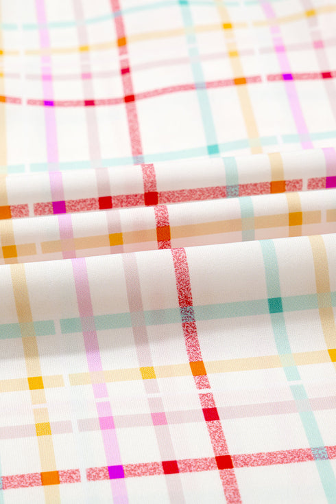 Charming Plaid Ruffle Sleeve Ric Rac Trim Contrast Collar Blouse