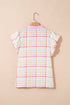 Charming Plaid Ruffle Sleeve Ric Rac Trim Contrast Collar Blouse