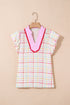 Charming Plaid Ruffle Sleeve Ric Rac Trim Contrast Collar Blouse