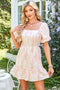 Charming Southern Belle Floral Puff Sleeve Knotted Open Back Ruffled Mini Dress