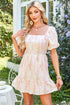 Charming Southern Belle Floral Puff Sleeve Knotted Open Back Ruffled Mini Dress