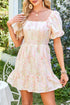 Charming Southern Belle Floral Puff Sleeve Knotted Open Back Ruffled Mini Dress