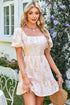 Charming Southern Belle Floral Puff Sleeve Knotted Open Back Ruffled Mini Dress