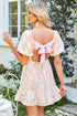 Charming Southern Belle Floral Puff Sleeve Knotted Open Back Ruffled Mini Dress