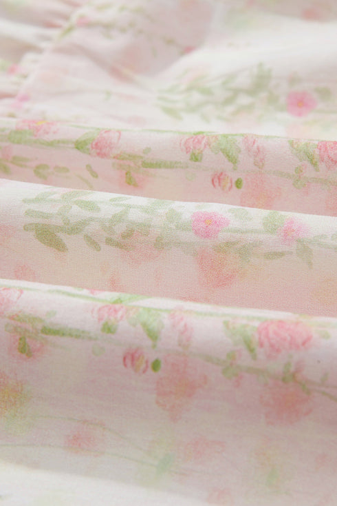 Charming Southern Belle Floral Puff Sleeve Knotted Open Back Ruffled Mini Dress