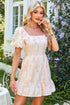 Charming Southern Belle Floral Puff Sleeve Knotted Open Back Ruffled Mini Dress