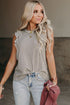 Charming Striped Crew Neck Ruffled Detail Sleeveless Summer Tank Top