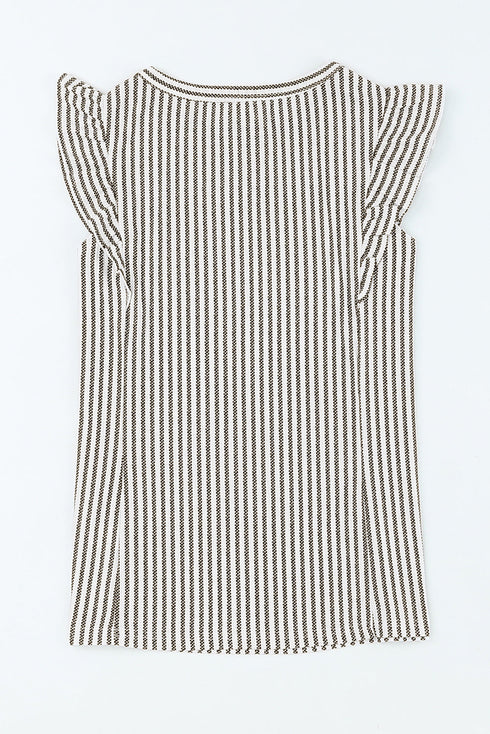 Charming Striped Crew Neck Ruffled Detail Sleeveless Summer Tank Top
