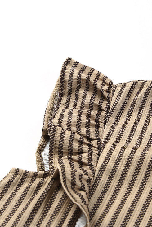 Charming Striped Crew Neck Ruffled Detail Sleeveless Summer Tank Top