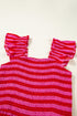 Charming Striped Flutter Sleeve Smocked Bodice Tiered Ricrac Trim Maxi Dress