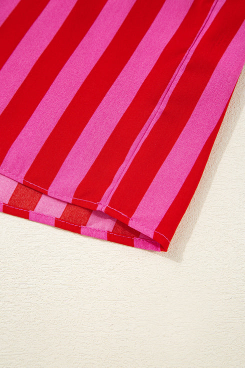 Charming Striped Flutter Sleeve Smocked Bodice Tiered Ricrac Trim Maxi Dress