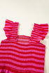 Charming Striped Flutter Sleeve Smocked Bodice Tiered Ricrac Trim Maxi Dress