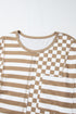Checkerboard And Striped Patchwork Lantern Sleeve Shirt