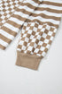 Checkerboard And Striped Patchwork Lantern Sleeve Shirt