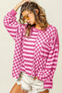 Checkerboard And Striped Patchwork Lantern Sleeve Shirt