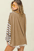 Checkerboard And Striped Patchwork Lantern Sleeve Shirt