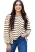 Checkerboard And Striped Patchwork Lantern Sleeve Shirt