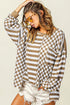 Checkerboard And Striped Patchwork Lantern Sleeve Shirt