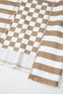 Checkerboard And Striped Patchwork Lantern Sleeve Shirt