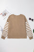 Checkerboard And Striped Patchwork Lantern Sleeve Shirt