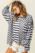 Checkerboard And Striped Patchwork Lantern Sleeve Shirt